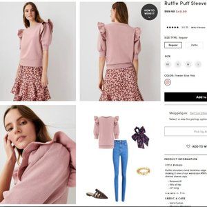 Ann Taylor Ruffle Puff Sleeve Sweatshirt S